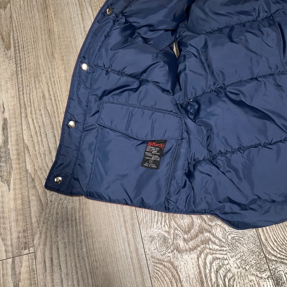 Vintage St Moritz down reversible brown navy blue puffer vest - Picture 7 of 10